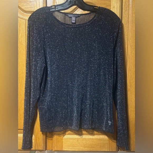 Victoria's Secret Sparkling Black Glitter Sheer Longsleeve Lingerie Top M/L - Picture 1 of 5